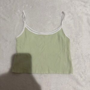 Brandy Melville Light Green Camisole Cropped Tank Top with White Trim